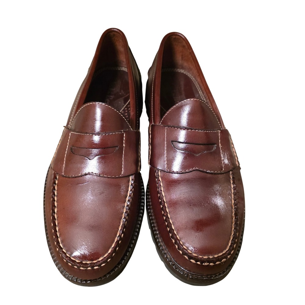 LL Bean Mens Burgundy Leather Lug Sole Penny Loafers OAQT9 Size 9 D